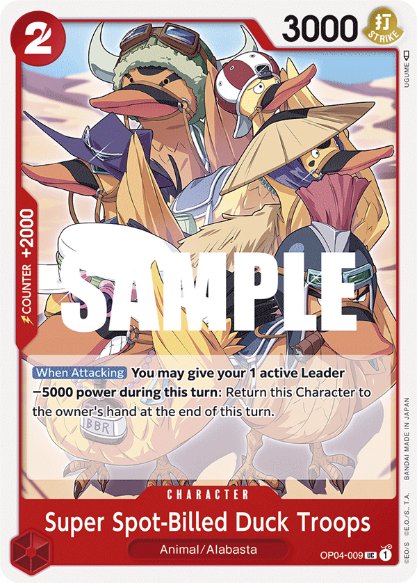 Carte Super Spot-Billed Duck Troops OP04-009 Uncommon — One Piece TCG OP-04 Kingdoms of Intrigue (Bandai)