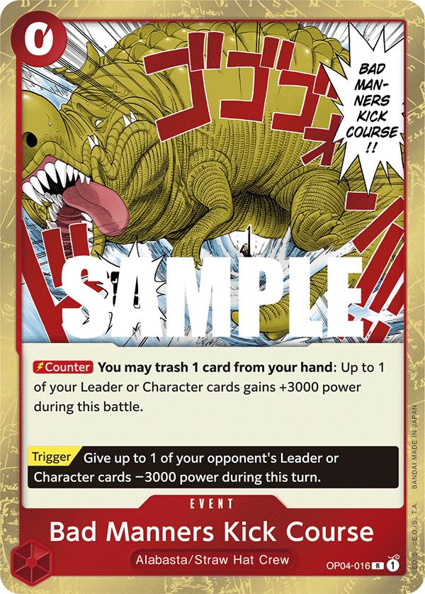 Carte Bad Manners Kick Course OP04-016 Rare — One Piece TCG OP-04 Kingdoms of Intrigue (Bandai)