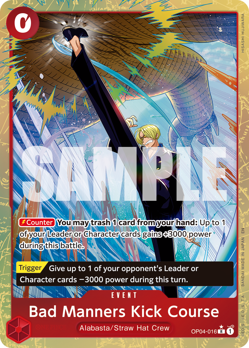 Carte Menu "Bonnes manières", Kick Course OP04-016_p1 Rare — One Piece TCG PRB-02 (Bandai)