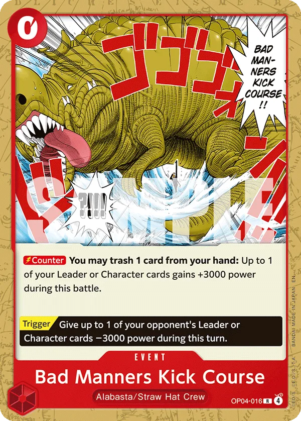 Carte Bad Manners Kick Course OP04-016_p3 Rare — One Piece TCG ST-31 (Bandai)