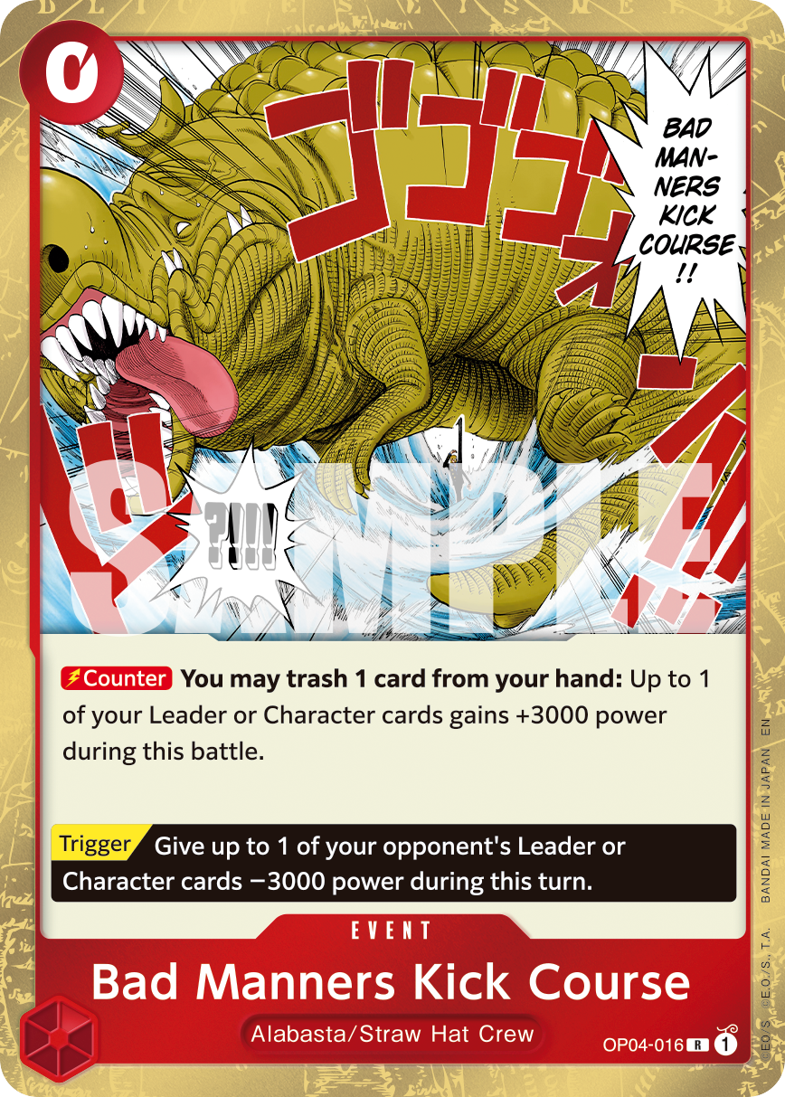 Carte Menu "Bonnes manières", Kick Course OP04-016_r1 Rare — One Piece TCG PRB-02 (Bandai)