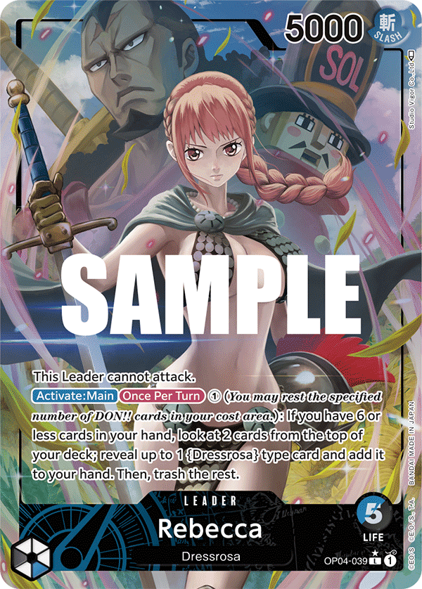 Carte Rebecca OP04-039_p1 Leader — One Piece TCG OP-04 (Bandai)