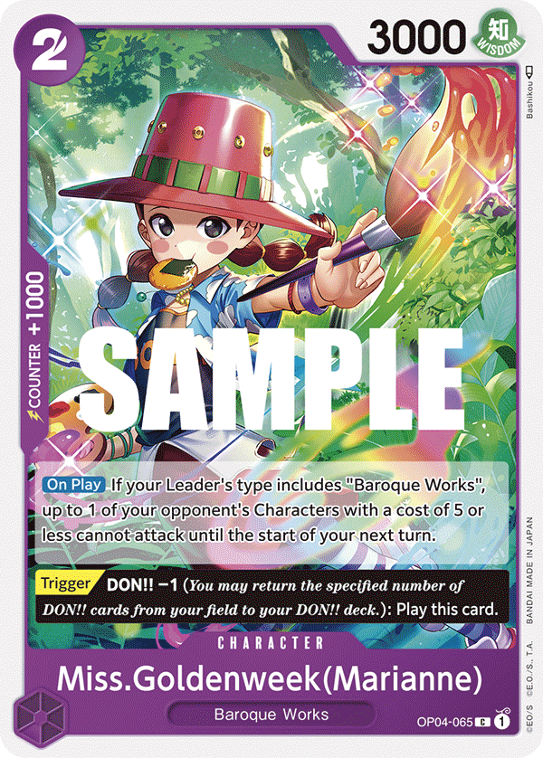Carte Miss.Goldenweek(Marianne) OP04-065 Common — One Piece TCG OP-04 Kingdoms of Intrigue (Bandai)
