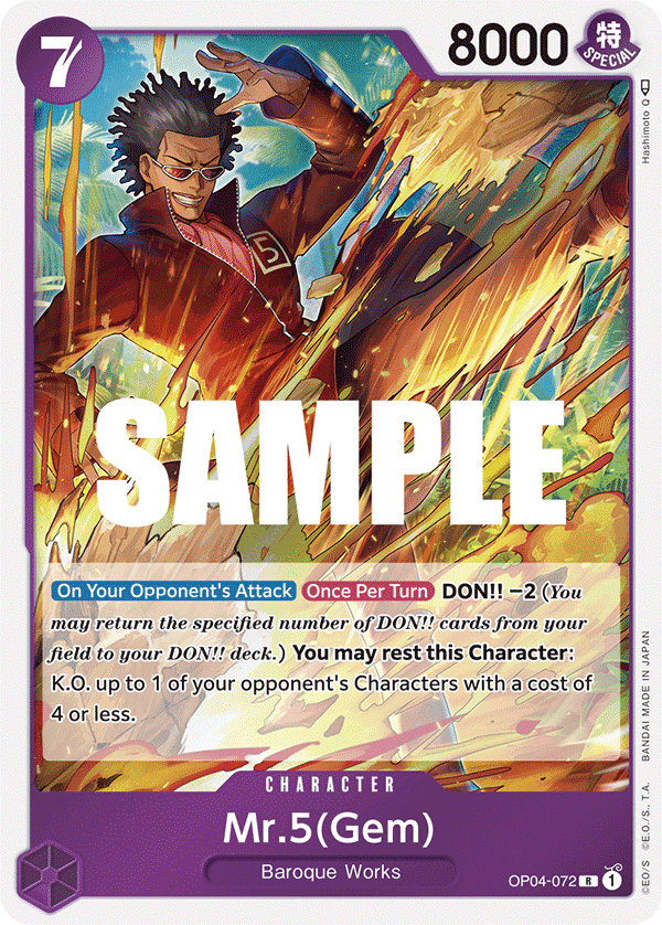 Carte Mr.5(Gem) OP04-072 Rare — One Piece TCG OP-04 Kingdoms of Intrigue (Bandai)