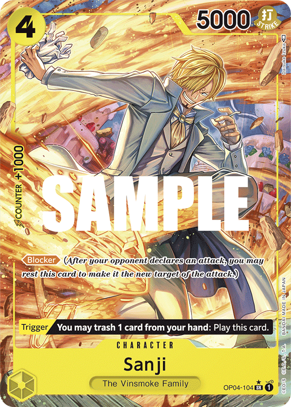 Carte Sanji OP04-104_p1 Super Rare Alt Art — One Piece TCG OP-04 Kingdoms of Intrigue (Bandai)