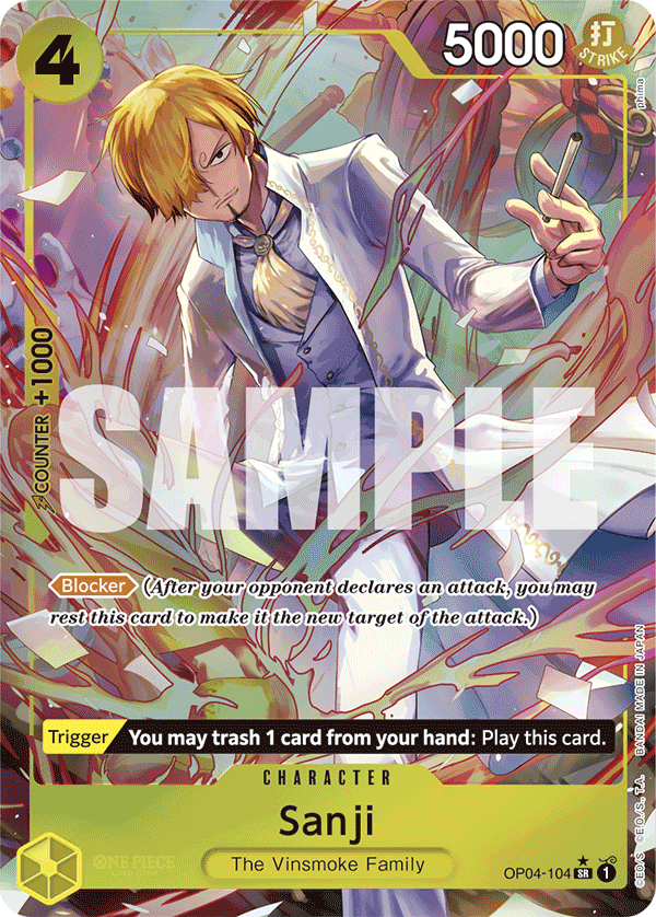 Carte Sanji OP04-104_p3 Super Rare Alt Art — One Piece TCG PRB-01 The Best (Bandai)