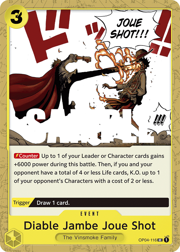 Carte Diable Jambe Joue Shot OP04-116 Uncommon — One Piece TCG OP-04 Kingdoms of Intrigue (Bandai)