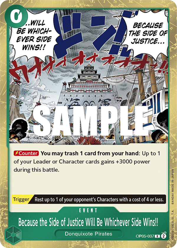 Carte Because the Side of Justice Will Be Whichever Side Wins!! OP05-037 Rare — One Piece TCG OP-05 Awakening of the New Era (Bandai)