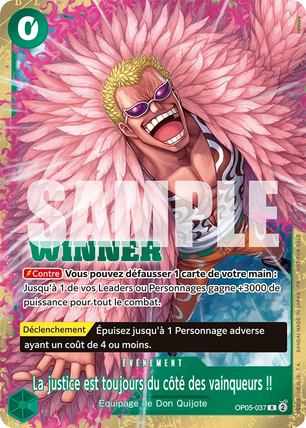 Carte Because the Side of Justice Will Be Whichever Side Wins!! OP05-037_p3 Rare Alt Art — One Piece TCG OP-05 Awakening of the New Era (Bandai)