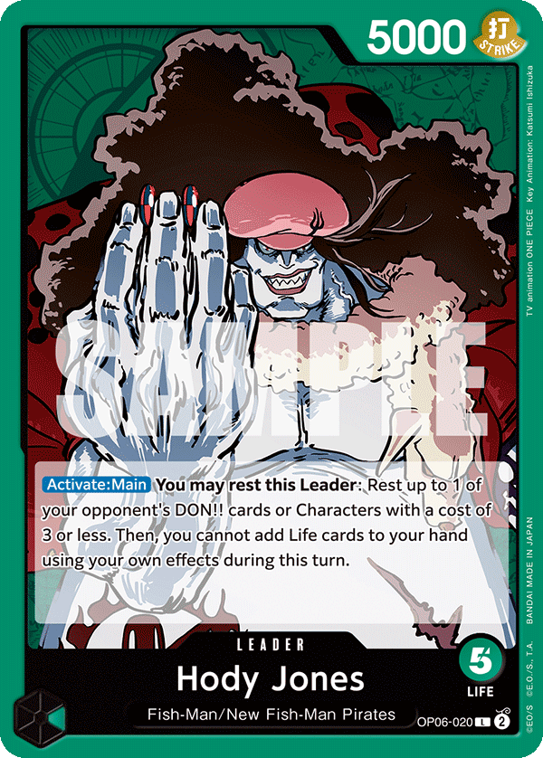 Carte Hody Jones OP06-020 Leader — One Piece TCG OP-06 Wings of the Captain (Bandai)