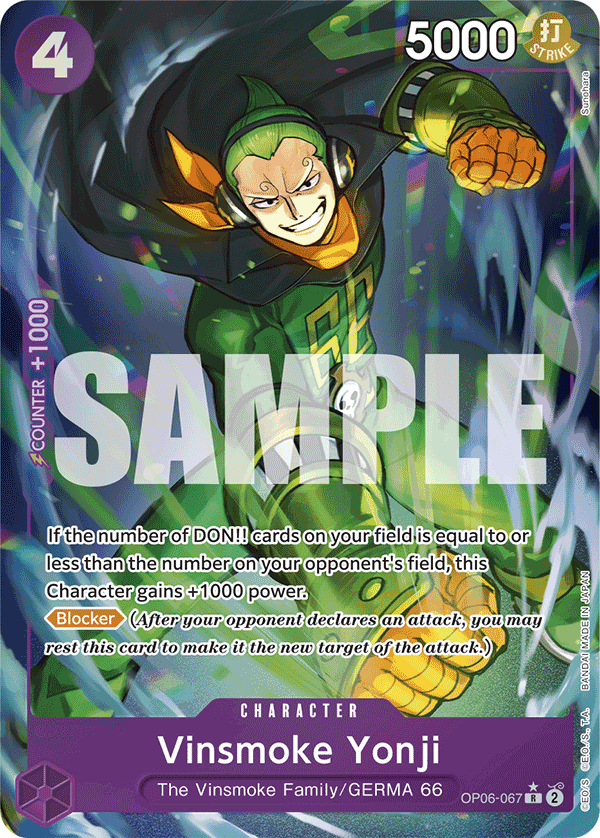 Carte Yonji Vinsmoke OP06-067_p3 Rare Alt Art — One Piece TCG PRB-01 The Best (Bandai)