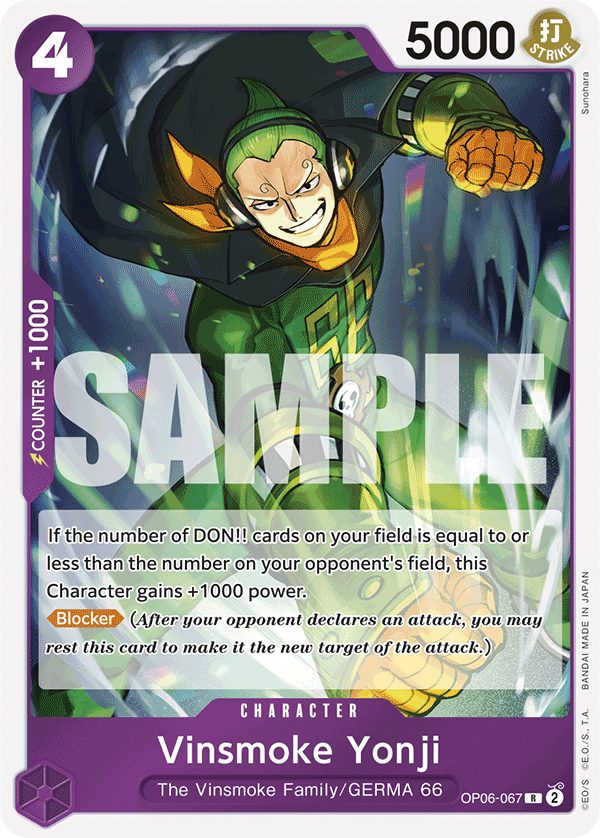 Carte Vinsmoke Yonji OP06-067_r1 Rare Serial — One Piece TCG PRB-01 The Best (Bandai)