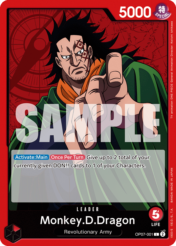 Carte Monkey.D.Dragon OP07-001 Leader — One Piece TCG OP-07 (Bandai)