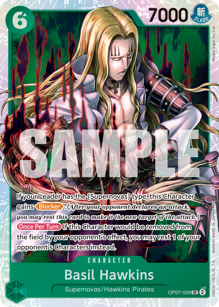 Carte Basil Hawkins OP07-029_r1 Super Rare — One Piece TCG PRB-02 (Bandai)