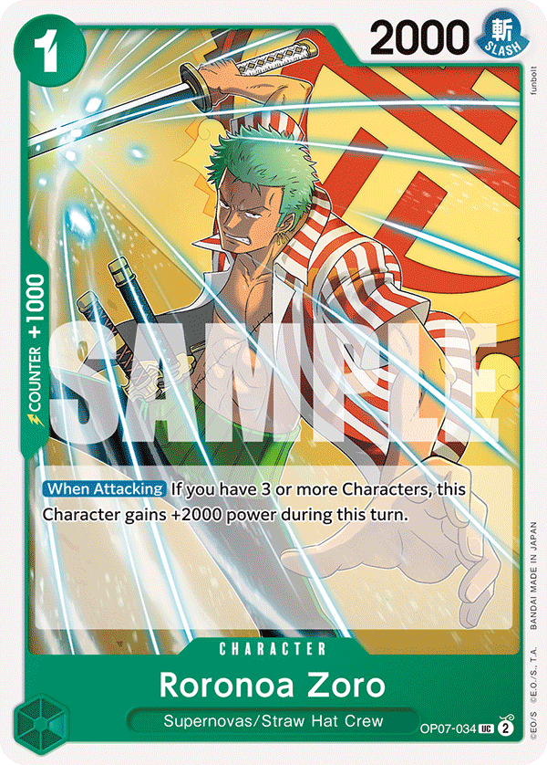 Carte Roronoa Zoro OP07-034 Uncommon — One Piece TCG OP-07 500 Years in the Future (Bandai)