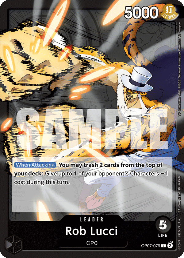 Carte Rob Lucci OP07-079 Leader — One Piece TCG OP-07 500 Years in the Future (Bandai)