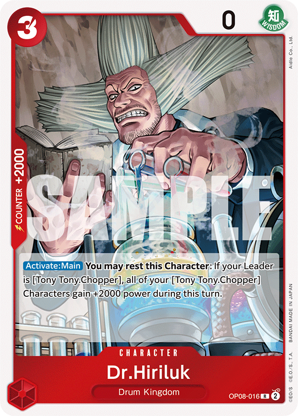 Carte Dr.Hiriluk OP08-016 Rare — One Piece TCG OP-08 Two Legends (Bandai)