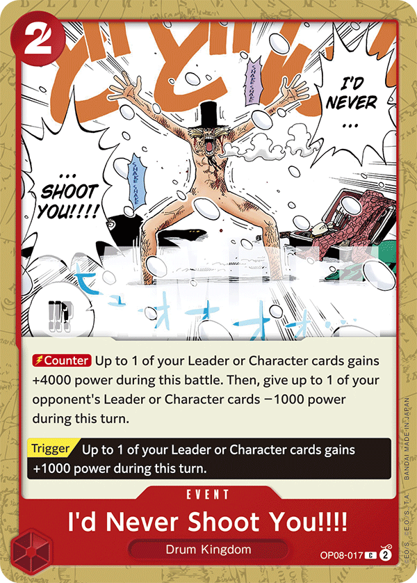 Carte I'd Never Shoot You!!!! OP08-017 Common — One Piece TCG OP-08 Two Legends (Bandai)