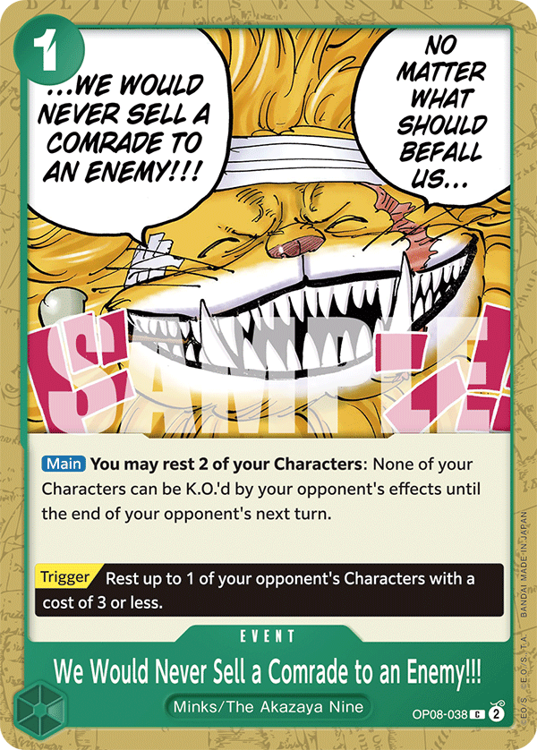 Carte We Would Never Sell a Comrade to an Enemy!!! OP08-038 Common — One Piece TCG OP-08 Two Legends (Bandai)