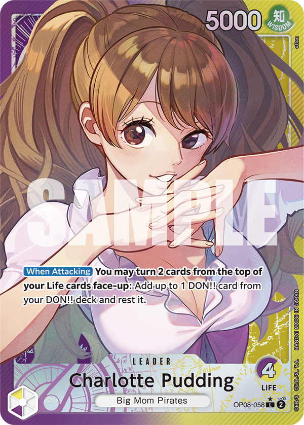 Carte Charlotte Pudding OP08-058_p1 Leader — One Piece TCG OP-08 (Bandai)