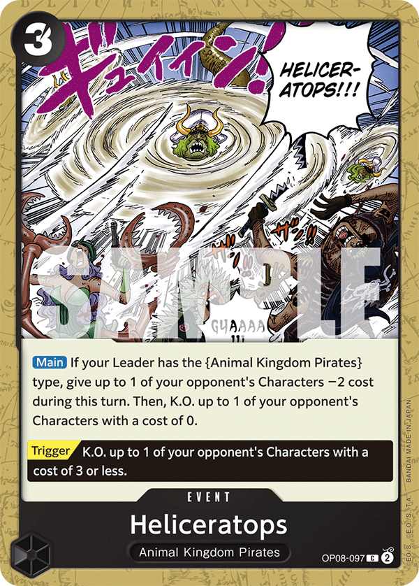 Carte Heliceratops OP08-097 Common — One Piece TCG OP-08 Two Legends (Bandai)