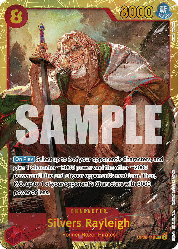 Carte Silvers Rayleigh OP08-118 Secret Rare — One Piece TCG OP-08 Two Legends (Bandai)