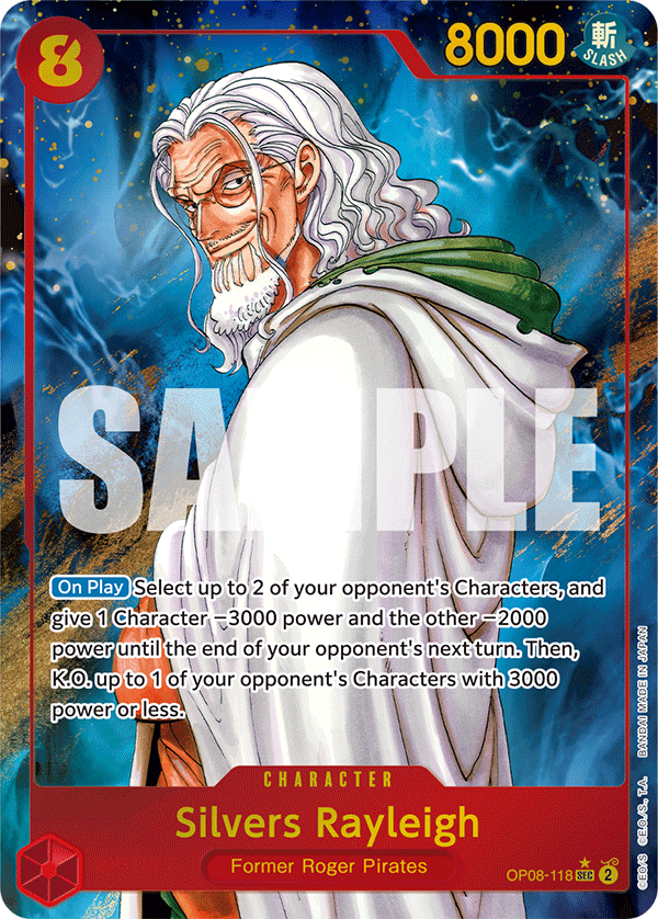 Carte Silvers Rayleigh OP08-118_p1 Secret Rare Alt Art — One Piece TCG OP-08 Two Legends (Bandai)