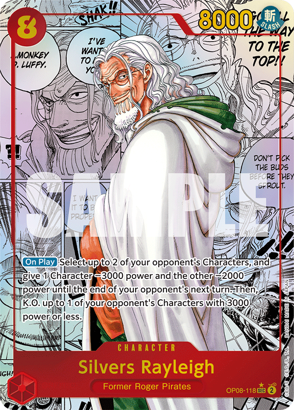 Carte Manga Rare Silvers Rayleigh OP08-118_p2 Secret Rare — One Piece TCG OP-08 Two Legends (Bandai)