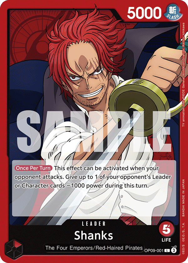 Carte Shanks OP09-001 Leader — One Piece TCG OP-09 (Bandai)