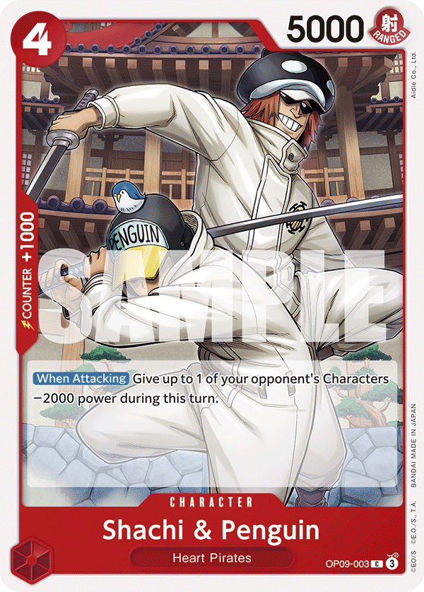 Carte Shachi et Pingouin OP09-003 Common — One Piece TCG OP-09 (Bandai)