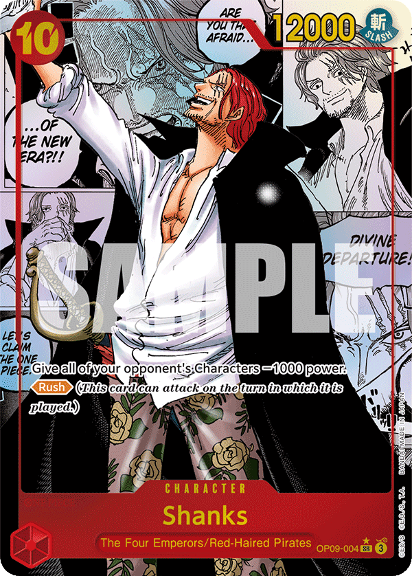Carte Manga Rare Shanks OP09-004_p2 Super Rare — One Piece TCG OP-09 Emperors in the New World (Bandai)
