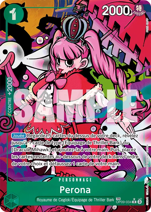 Carte Treasure Rare Perona OP09-034_p2 (TR FR) — One Piece TCG OP-10 Royal Blood (Bandai)