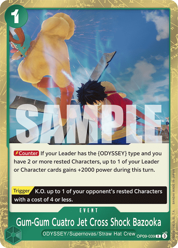Carte Gum Gum Cuatro Jet Cross Shock Bazooka OP09-039 Rare — One Piece TCG OP-09 Emperors in the New World (Bandai)