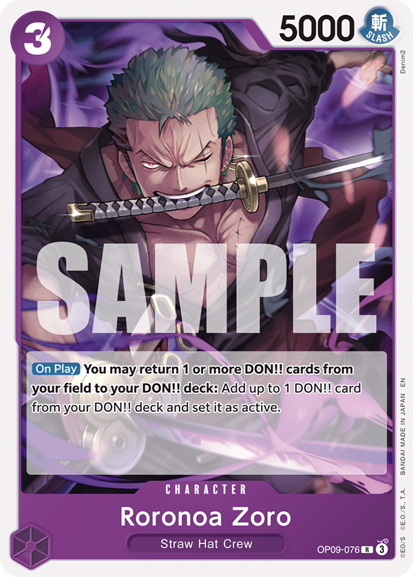 Carte Roronoa Zoro OP09-076_r1 Rare Serial — One Piece TCG ST-26 Starter Deck: Purple/Black Monkey.D.Luffy (Bandai)