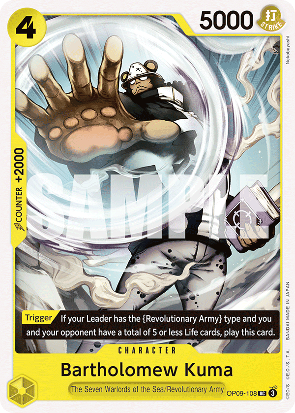 Carte Bartholomew Kuma OP09-108 Uncommon — One Piece TCG OP-09 Emperors in the New World (Bandai)