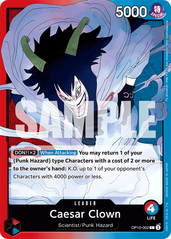 Carte César Clown OP10-002 Leader — One Piece TCG OP-10 (Bandai)