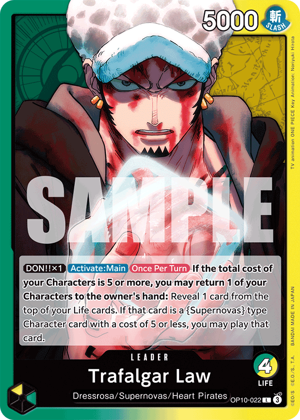 Carte Trafalgar Law OP10-022 Leader — One Piece TCG OP-10 (Bandai)