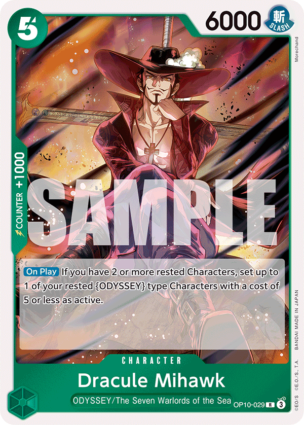Carte Dracule Mihawk OP10-029 Rare — One Piece TCG OP-10 Royal Blood (Bandai)