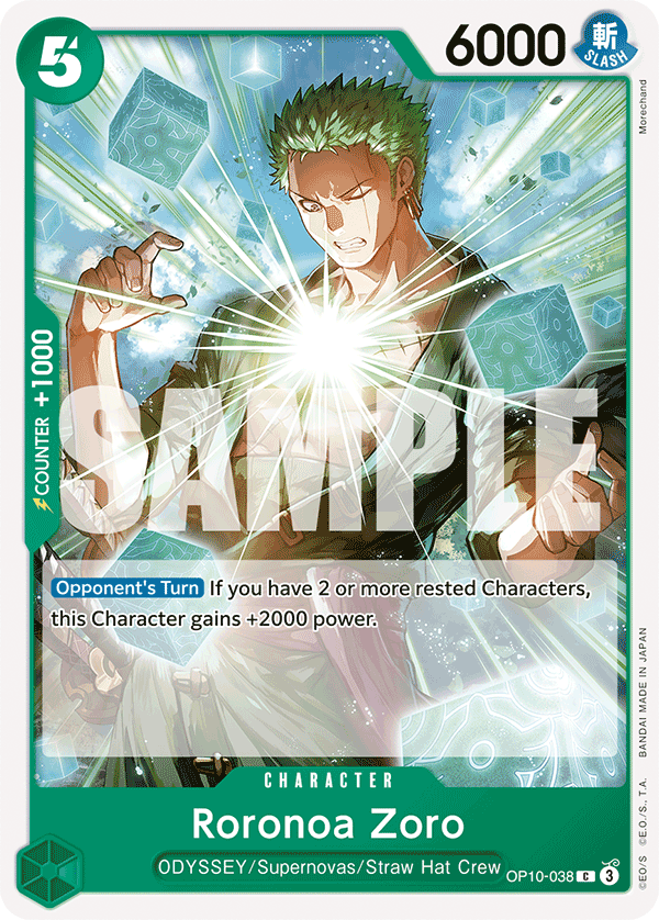 Carte Roronoa Zoro OP10-038 Common — One Piece TCG OP-10 Royal Blood (Bandai)
