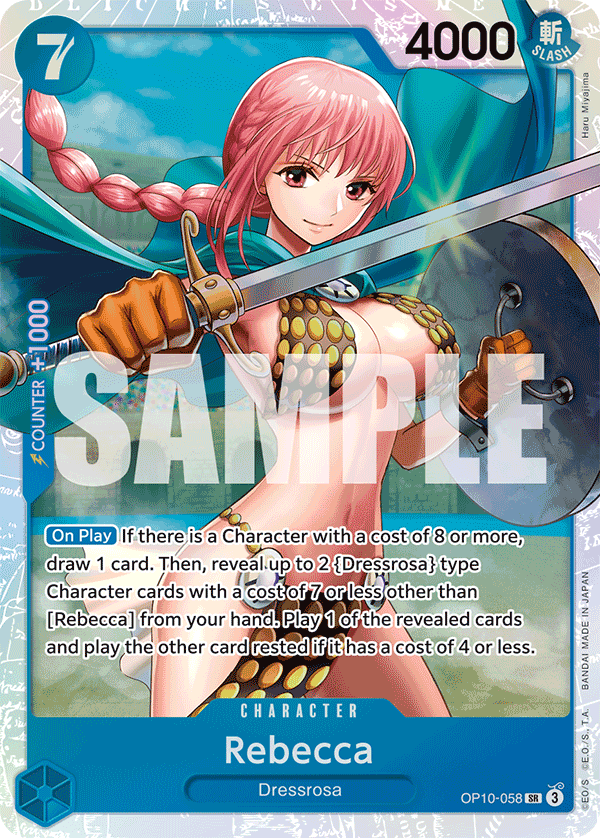 Carte Rebecca OP10-058 Super Rare — One Piece TCG OP-10 Royal Blood (Bandai)