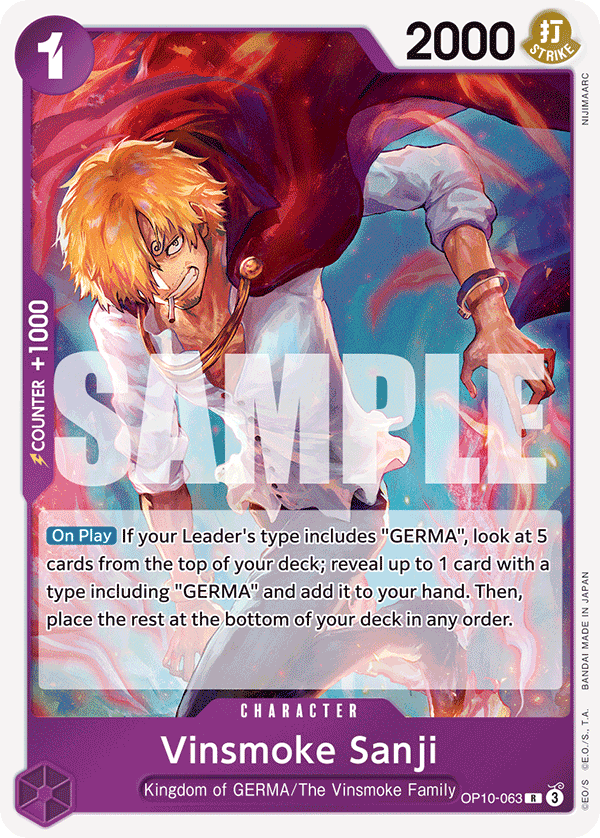 Carte Sanji Vinsmoke OP10-063 Rare — One Piece TCG OP-10 Royal Blood (Bandai)