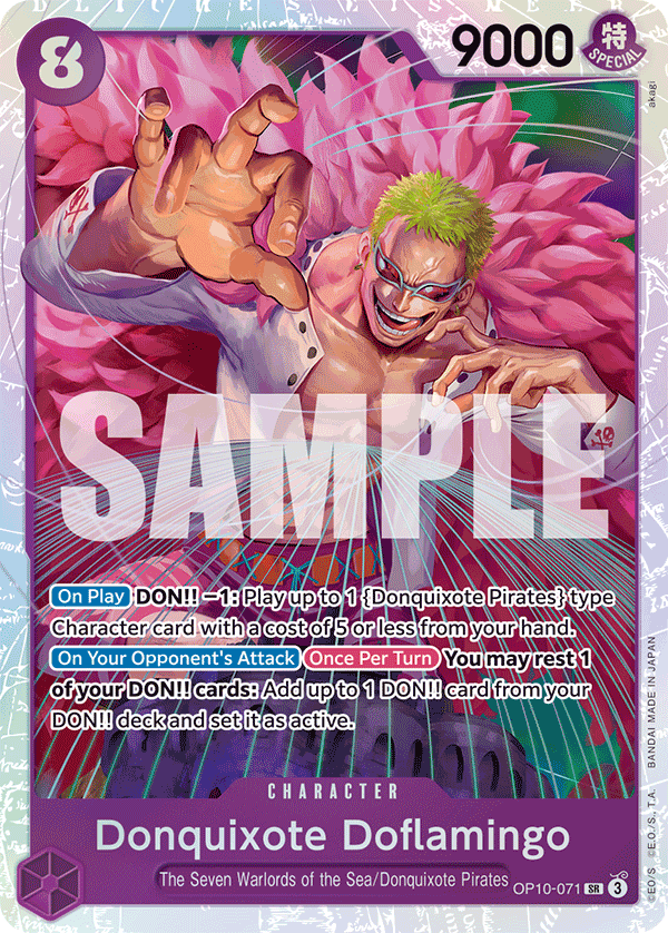 Carte Don Quijote Doflamingo OP10-071 Super Rare — One Piece TCG OP-10 Royal Blood (Bandai)