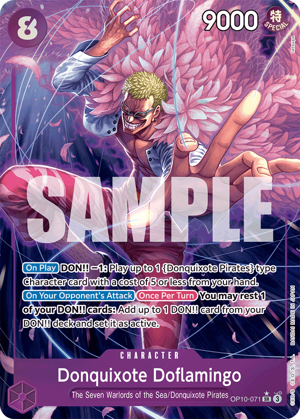 Carte Don Quijote Doflamingo OP10-071_p1 Super Rare Alt Art — One Piece TCG OP-10 Royal Blood (Bandai)