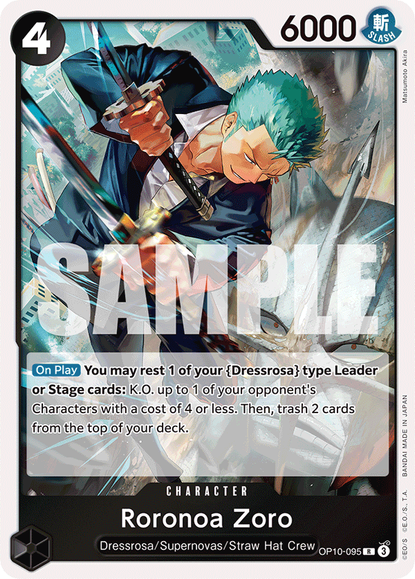 Carte Roronoa Zoro OP10-095 Rare — One Piece TCG OP-10 Royal Blood (Bandai)