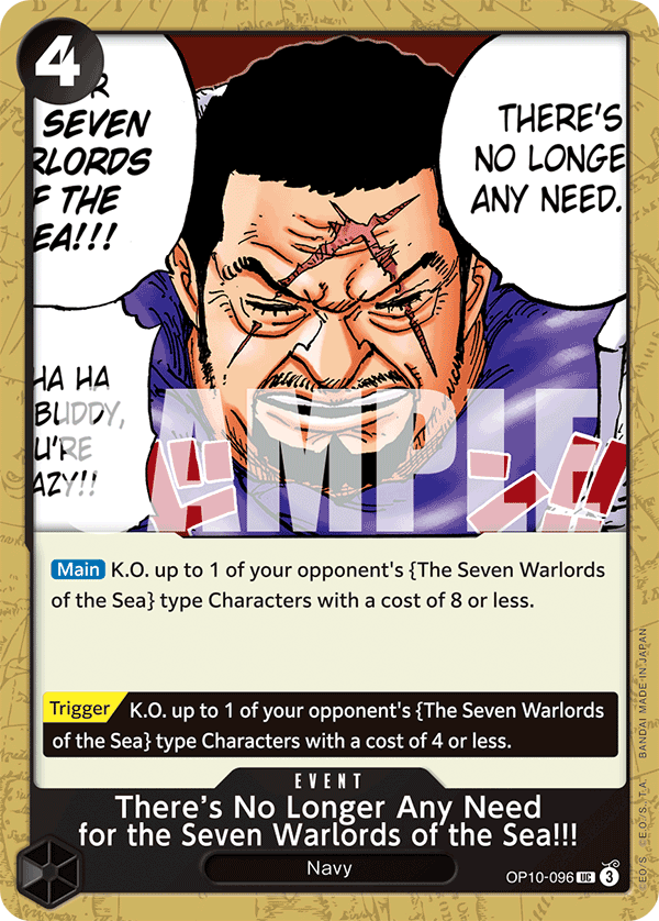 Carte Disons que les sept grands corsaires ne nous sont plus d'aucune utilité !! OP10-096 Uncommon — One Piece TCG OP-10 Royal Blood (Bandai)