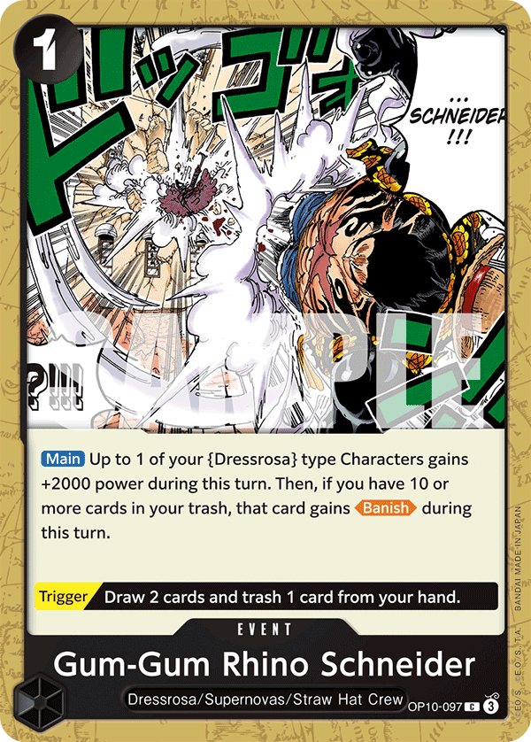 Carte Gum Gum Rhino Schneider OP10-097 Common — One Piece TCG OP-10 Royal Blood (Bandai)