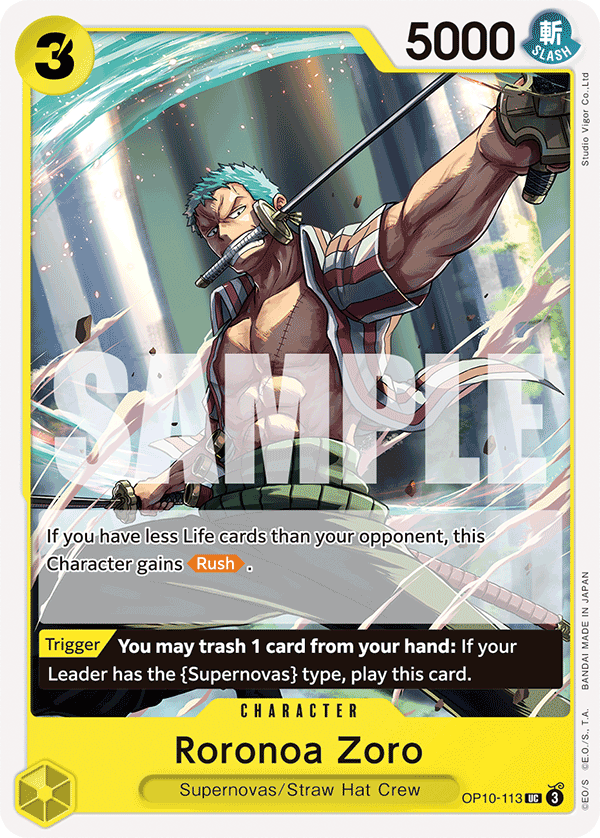 Carte Roronoa Zoro OP10-113 Uncommon — One Piece TCG OP-10 Royal Blood (Bandai)