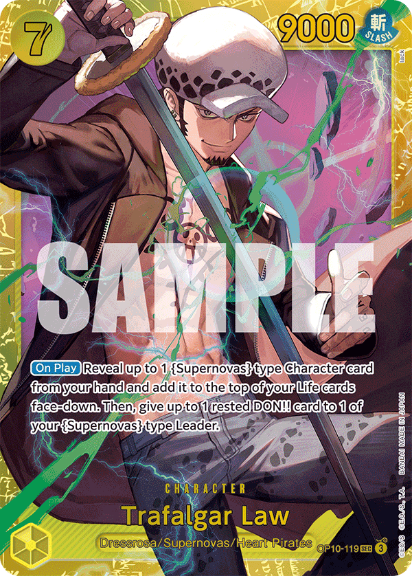 Carte Trafalgar Law OP10-119 Secret Rare OP-10 — One Piece TCG (Bandai)