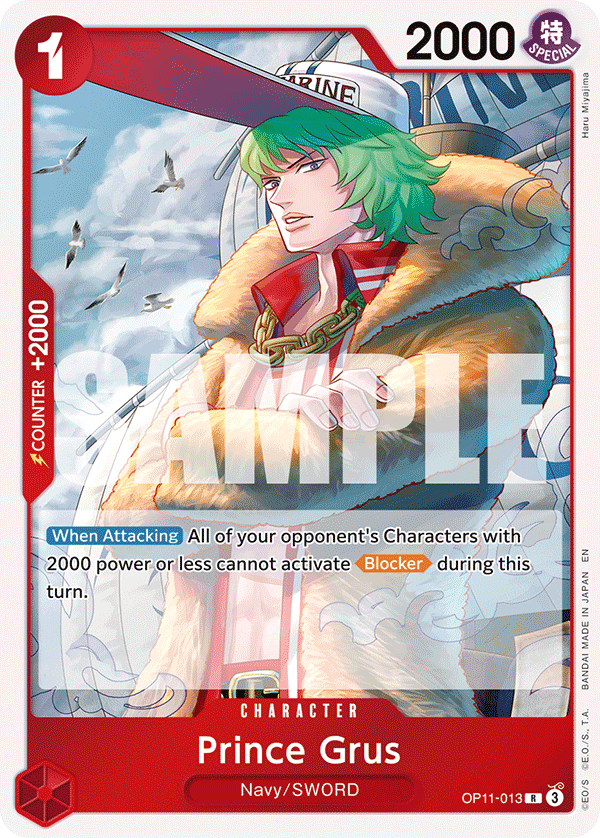 Carte Prince Grus OP11-013 Rare — One Piece TCG OP-11 A Fist of Divine Speed (Bandai)