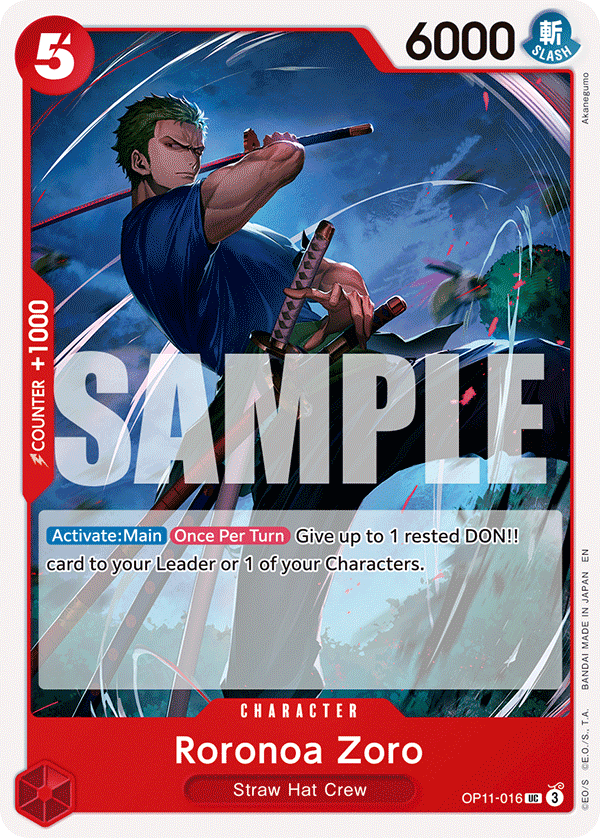 Carte Roronoa Zoro OP11-016 Uncommon — One Piece TCG OP-11 A Fist of Divine Speed (Bandai)